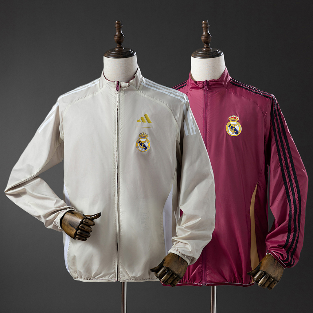 Real Madrid Reversible Jacket Windbreaker - Beige & Red S-XXL