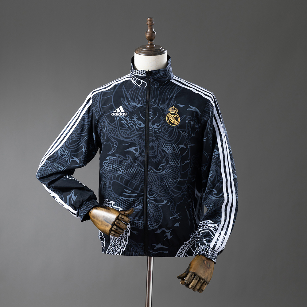 Real Madrid Reversible Jacket Windbreaker - Black&Black Dragon S-XXL - Image 3