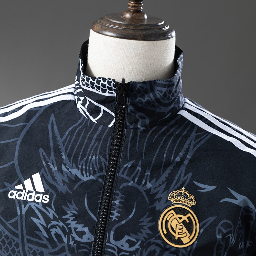 Real Madrid Reversible Jacket Windbreaker - Black&Black Dragon S-XXL - Image 10