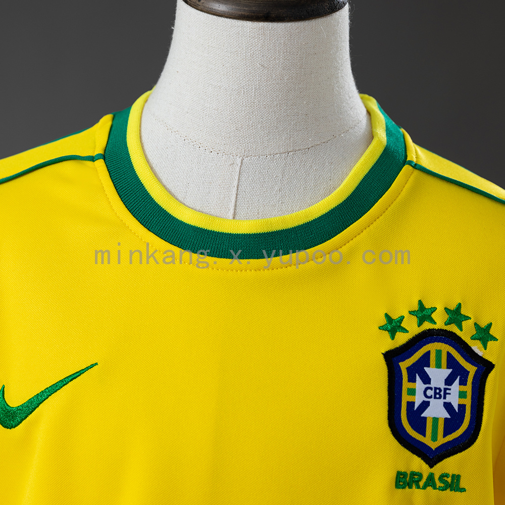 Brazil 1998 Home Retro Long Sleeve Kids Kit Jersey Size 16-28 - Image 8