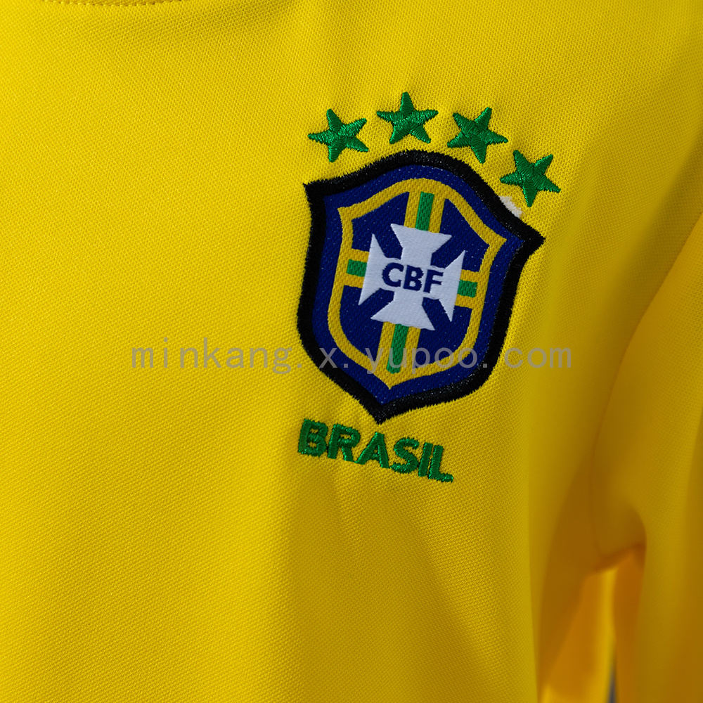 Brazil 1998 Home Retro Long Sleeve Kids Kit Jersey Size 16-28 - Image 7